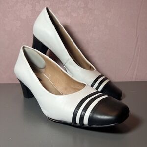 Auditions Leather Square Toe Classic Heels White Black Toe Shoe Size 8.5 SS Slim